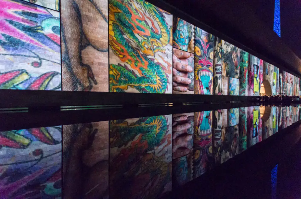 Planning a Trip to Melbourne. Projections of images of tattoos and tattooed people onto the National Gallery of Victoria (NGV) during the White Night arts festival.