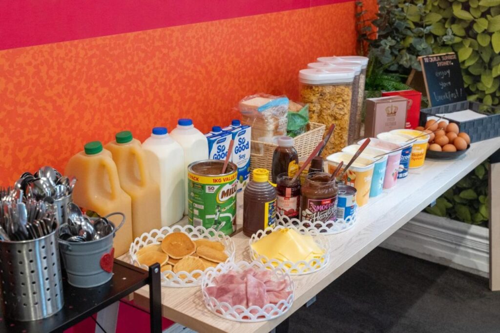 Free breakfast for travelling guests at Tequila Sunrise Hostel Adelaide